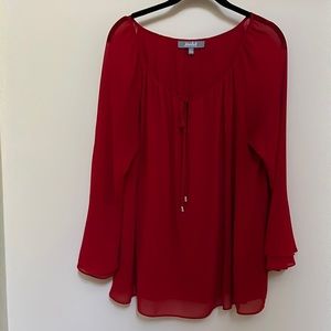 Marled Reunited Bell Sleeve Peasant Blouse in Red